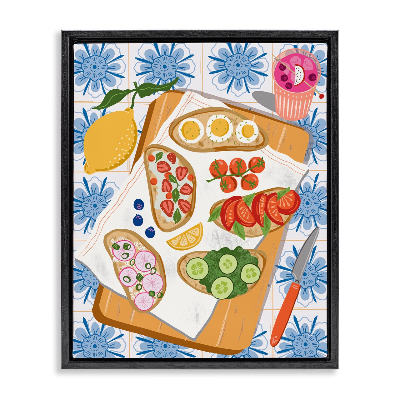 Stupell Industries Delicious Toasts on Florals Floater Framed Canvas Wall Art Design by Jo Reid